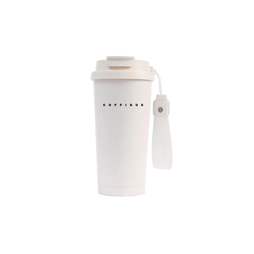 Coffique meeneembeker to go beker wit creme met twee drinkmogelijkheden