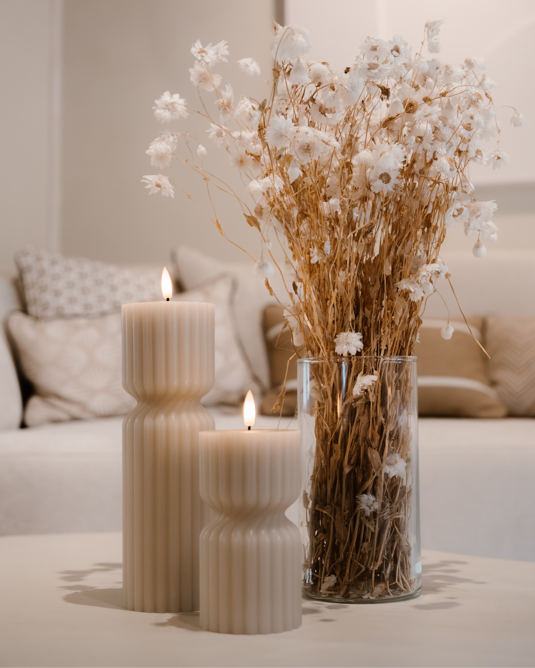 SET HIGH RIBBLE TWIST LED KERZEN BEIGE - AB