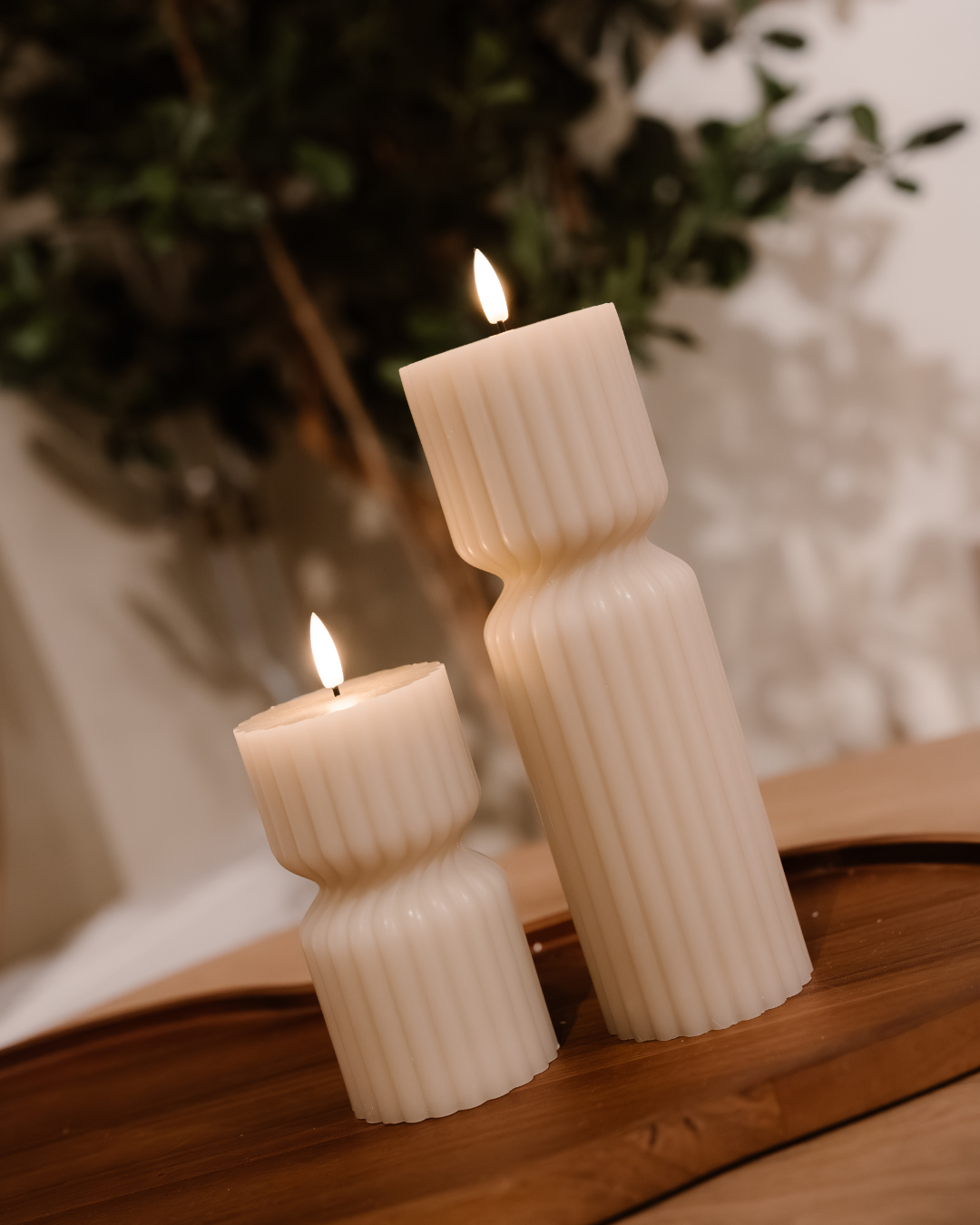 SET HIGH RIBBLE TWIST LED KERZEN BEIGE - AB