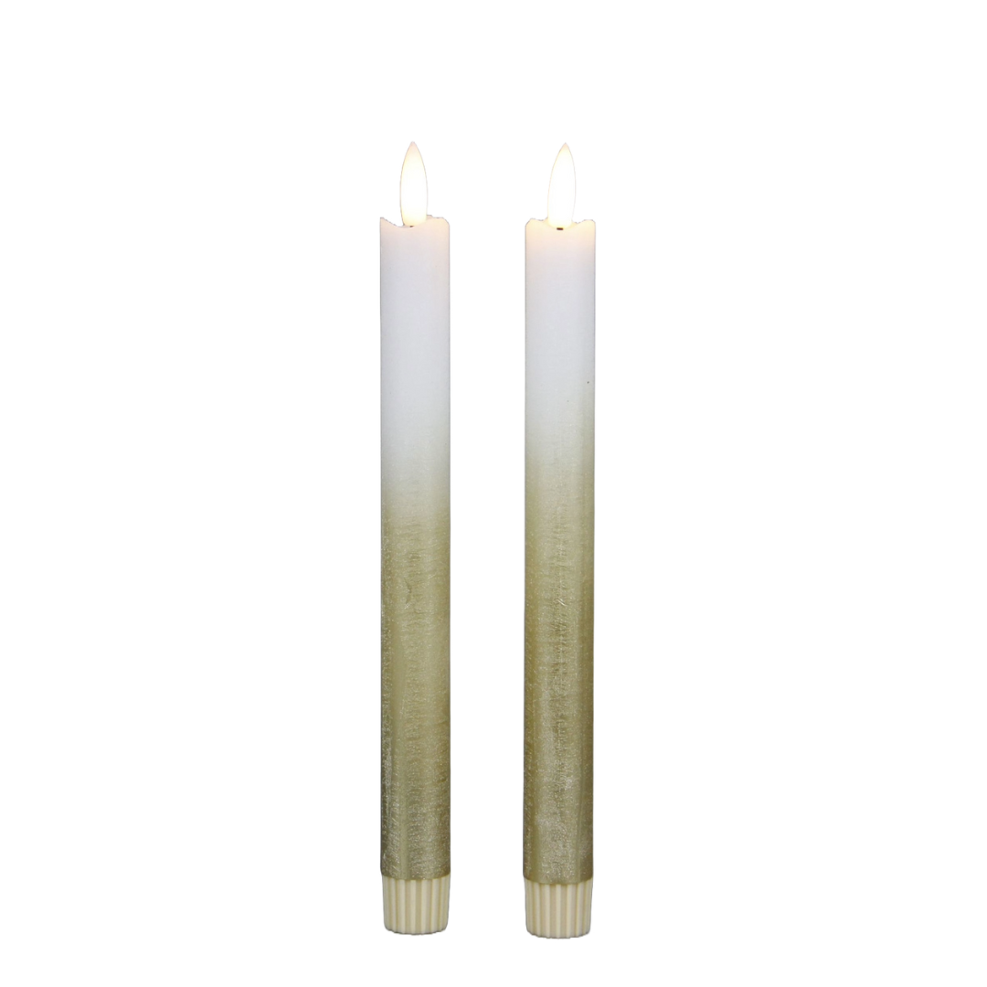SET LED DINNERKERZEN WEISS - GOLD - AB