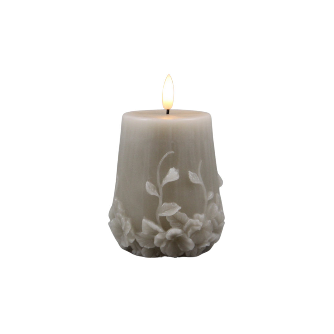 Stub Kerze Beige Blumen unten - AB