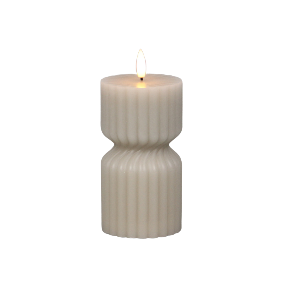 JUNOfires led kaars ledkaars hoge ribbel stompkaars beige twist split m timer