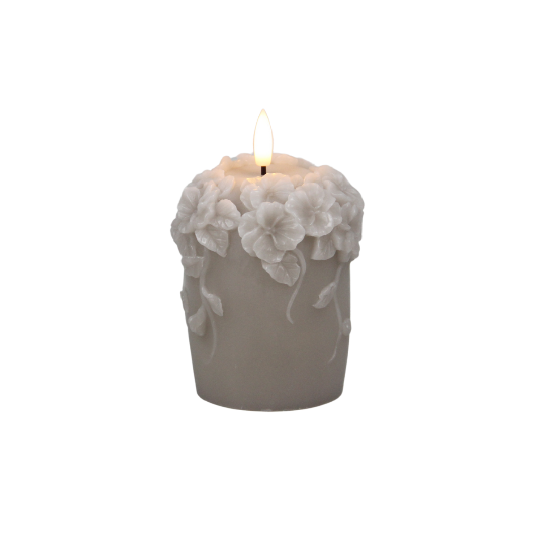 Stub Kerze Beige Blumen oben - AB