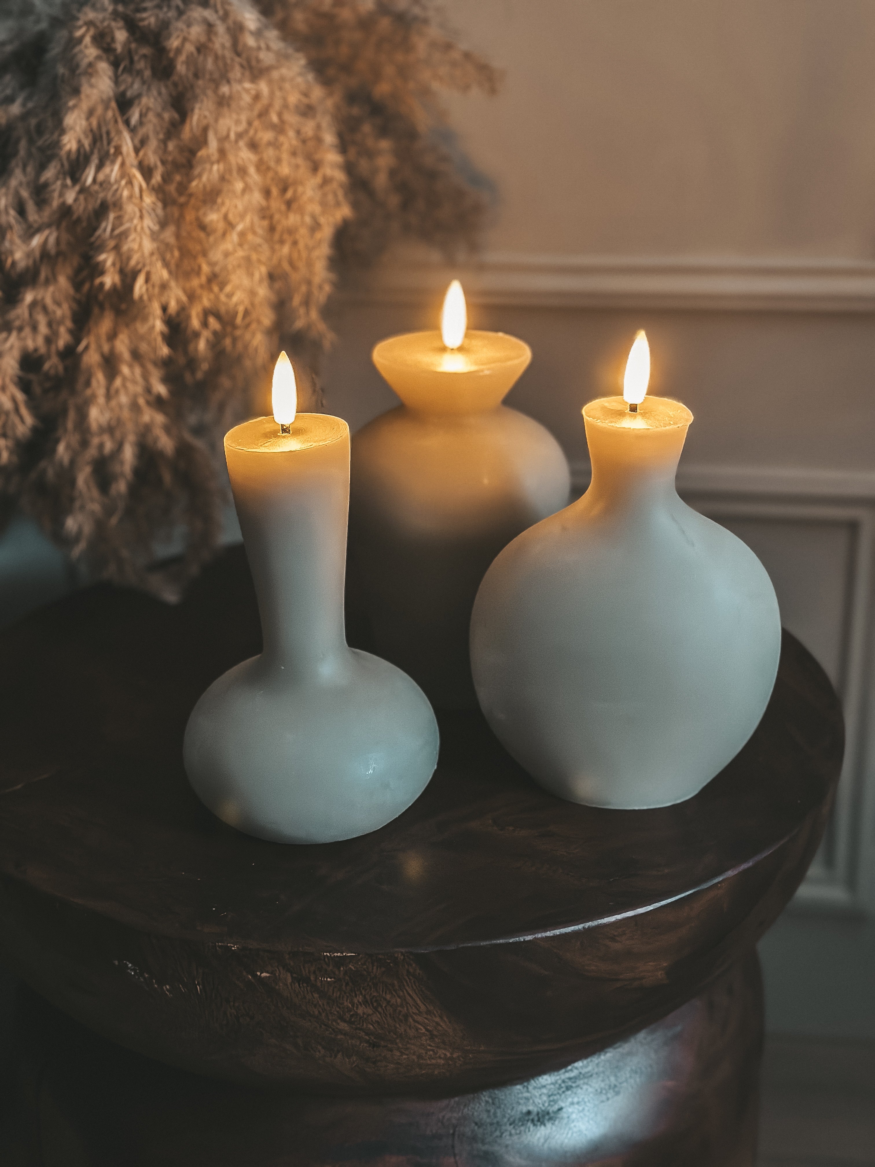 JUNO ledkaars led kaarsen beige set organisch rond hoog vaas timer .jpg