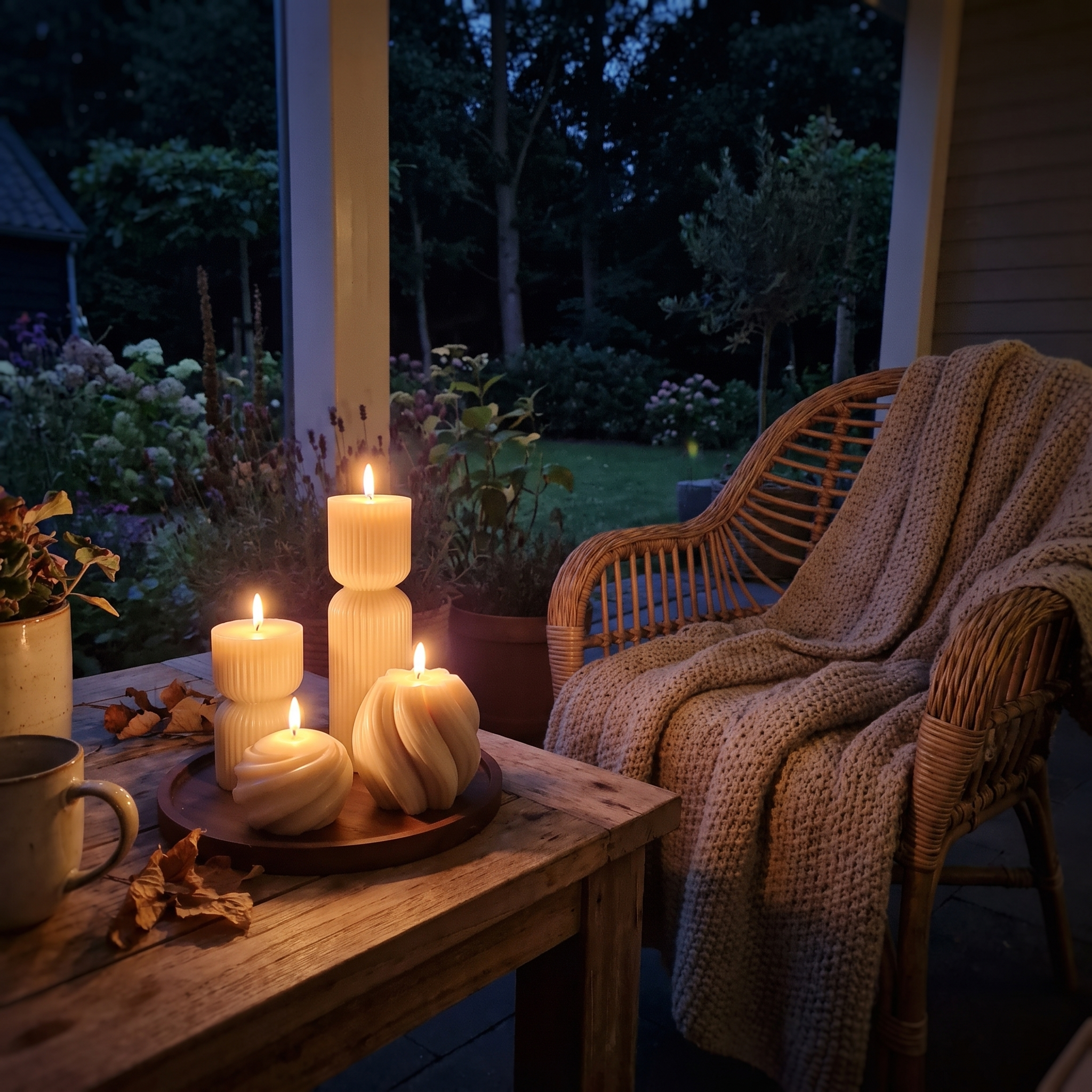 JUNOfires ledkaarsen op de tuintafel