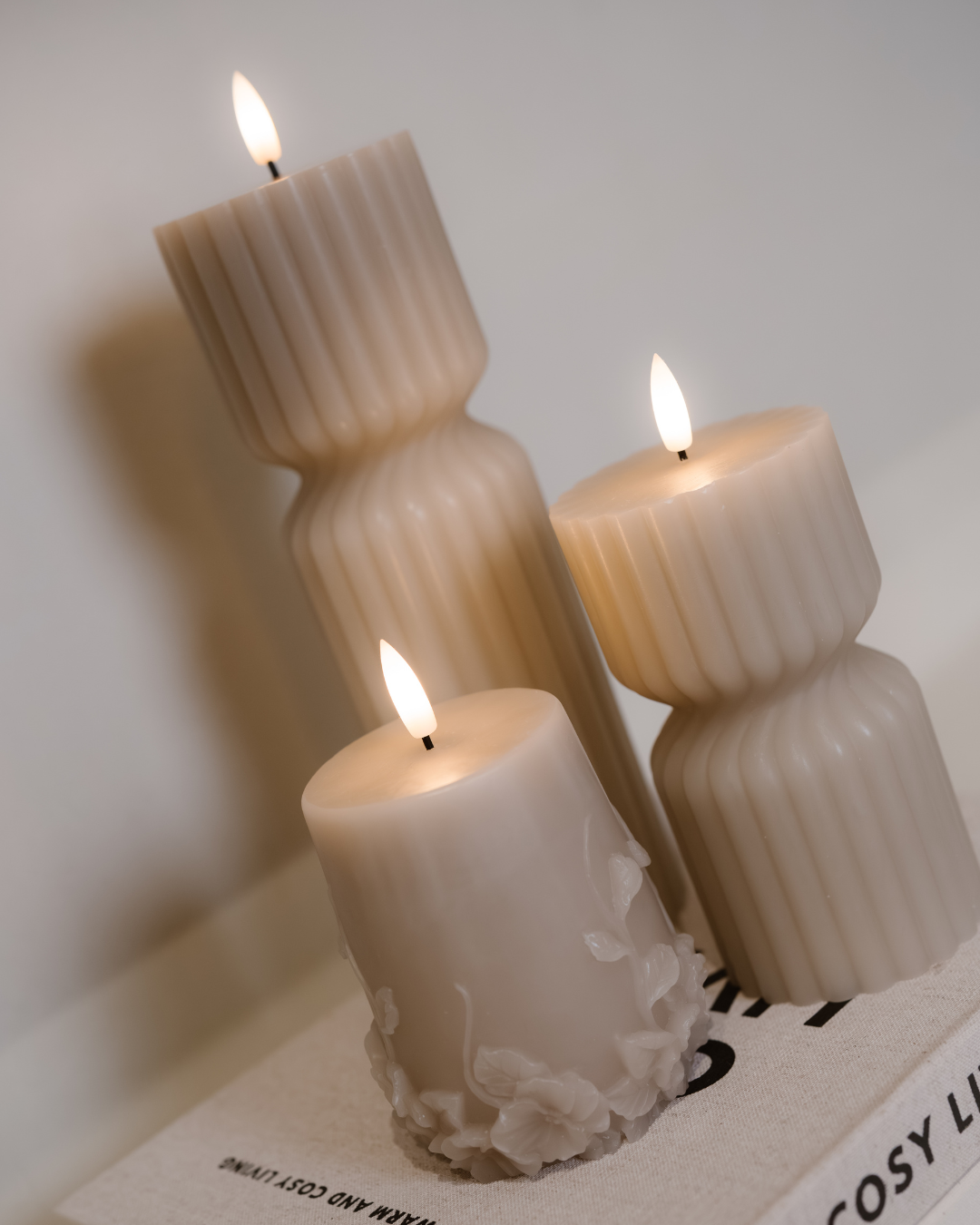 SET HIGH RIBBLE TWIST LED KERZEN BEIGE - AB