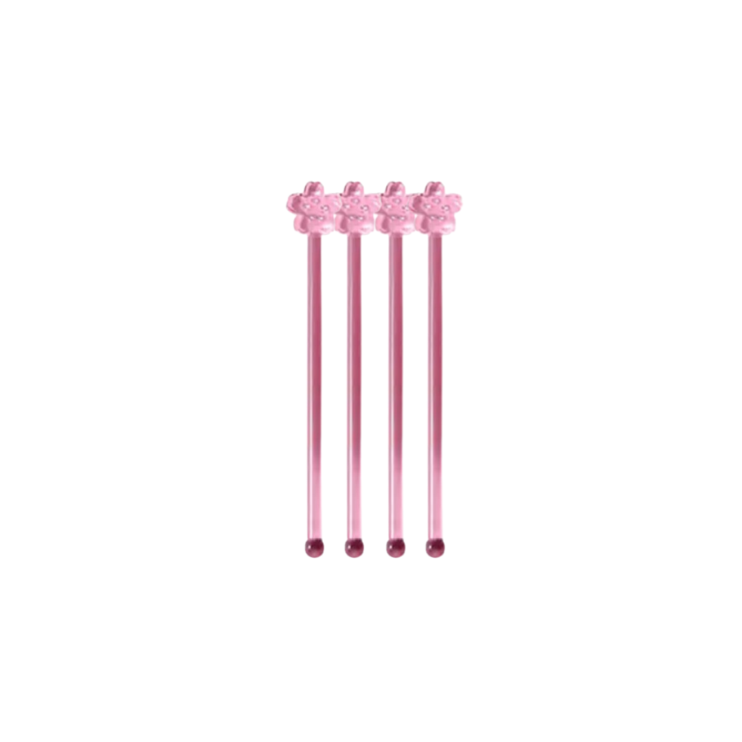 Roze Roerstaafje Bloem - set van 4