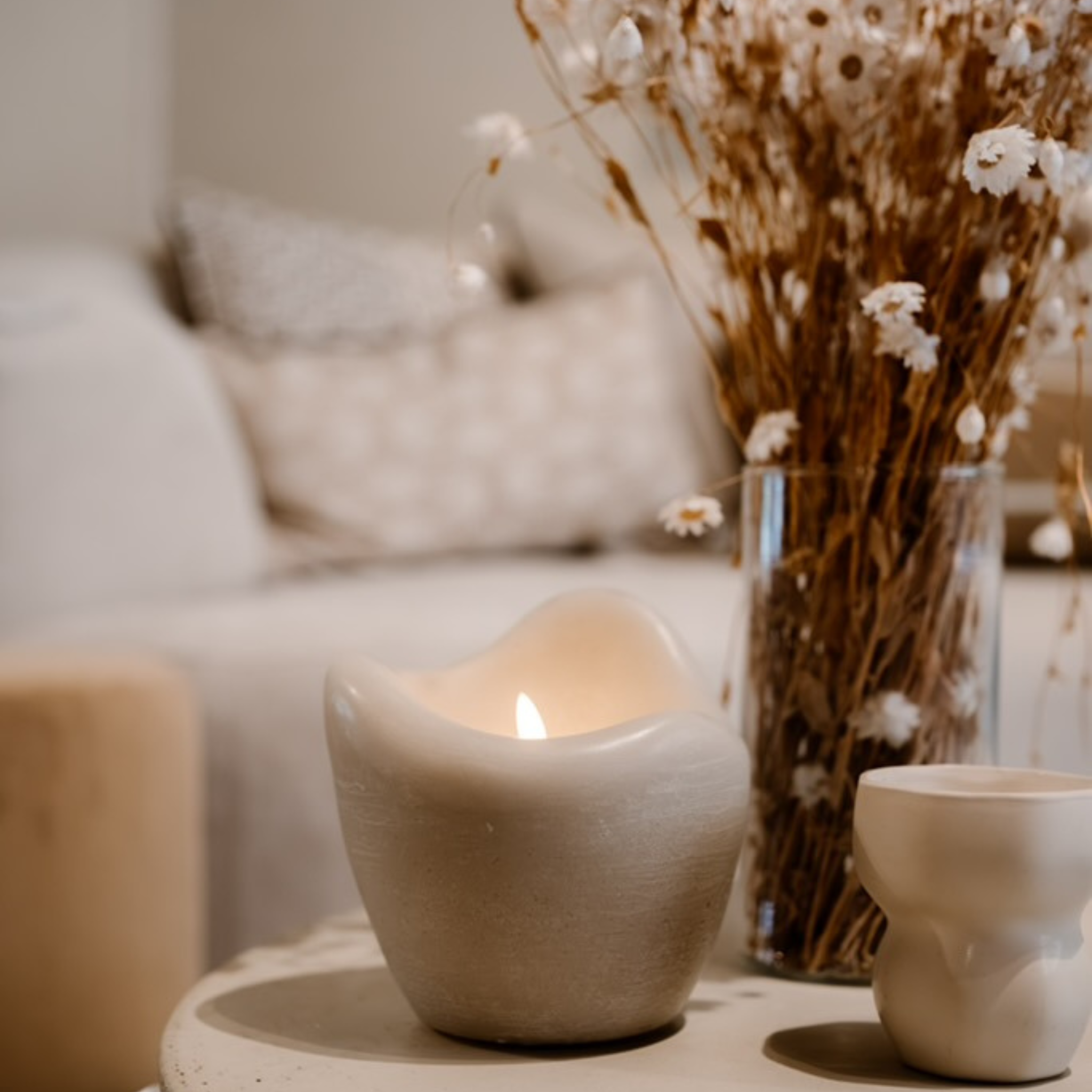 SWIRL RUNDE LED KERZE BEIGE - AB